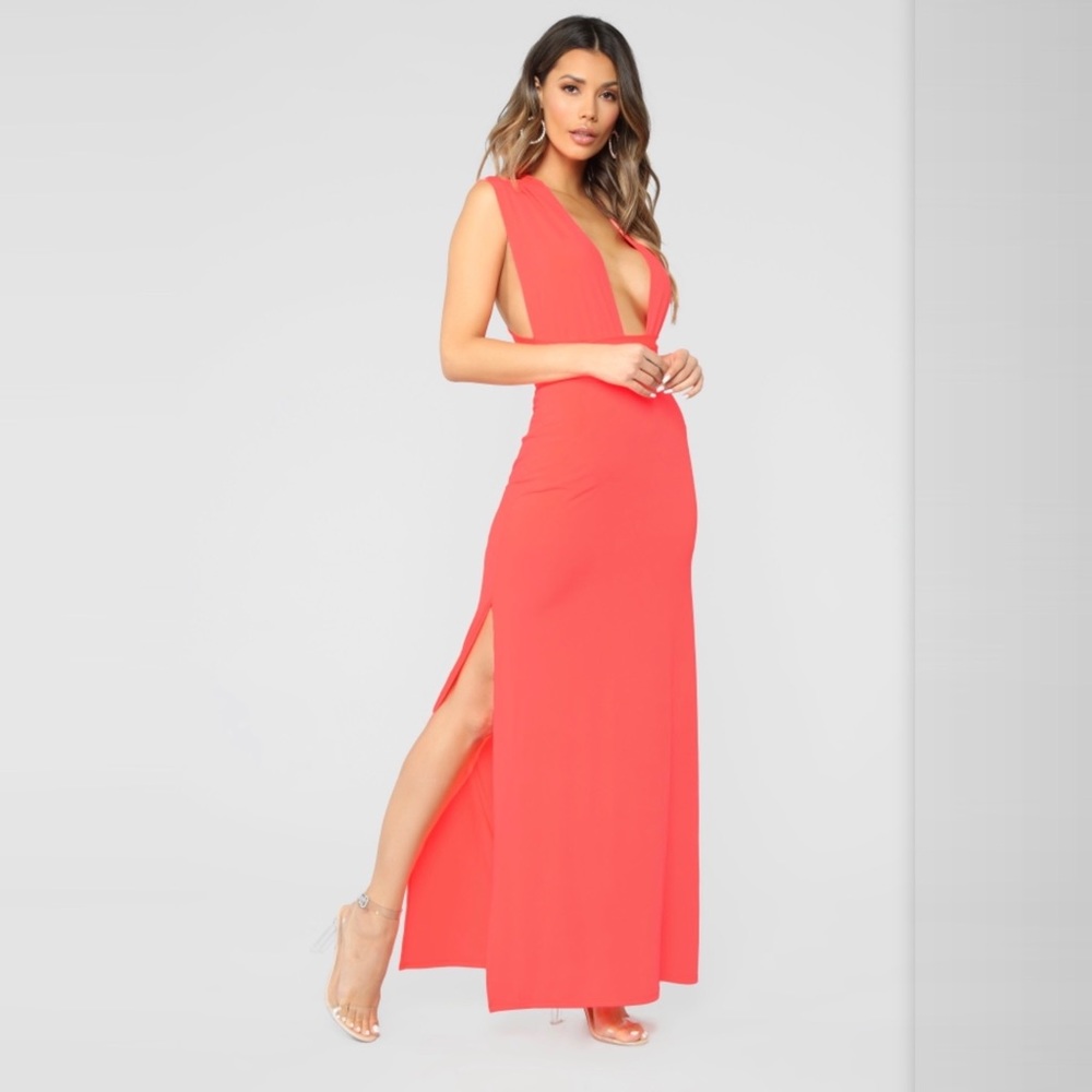 Exaggerated In Style Maxi Dress - Neon Coral Small